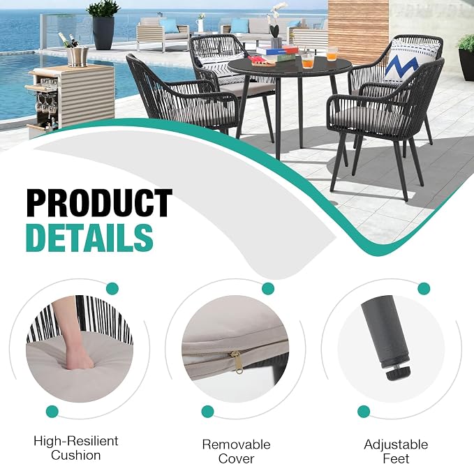 Patiorama 5-Piece Patio Dining Set, Outdoor Dining Table Chair Set, All-Weather - Image 5