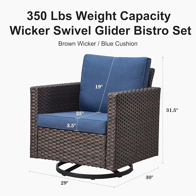 Belord Wicker Chairs Outdoor Bistro Set Oversize Patio Swivel Rocker, Rattan - Image 5