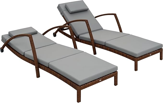Outsunny Wicker Chaise Lounge Chair Outdoor Set of 2, 5-Position Adjustable by Outsunny