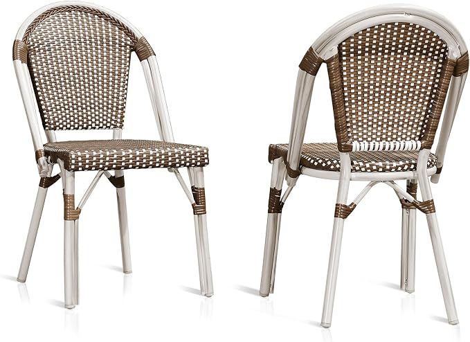PURPLE LEAF Dining Chair Set of 2 Outdoor French Bistro Chairs Hand-Woven by PURPLELEAF