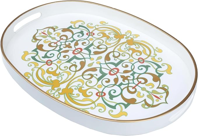 Oval Plastic Serving Tray with Handles, Elegant Decorative Tray - Image 2