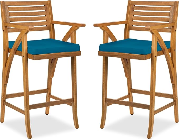 Best Choice Products Set of 2 Outdoor Acacia Wood Bar Stools Bar Chairs by BestChoiceProducts