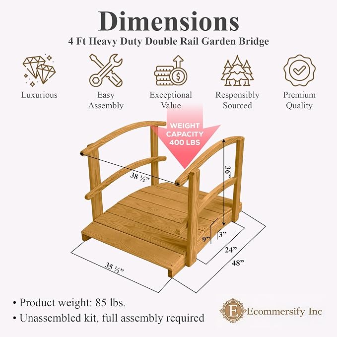 4 FT Natural Amish Made Garden Bridge - Image 2