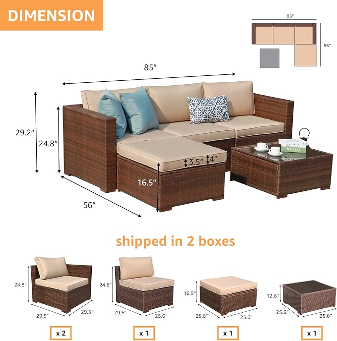 Patiorama 5 Piece Outdoor Patio Furniture Set, Outdoor Sectional Conversation - Image 4