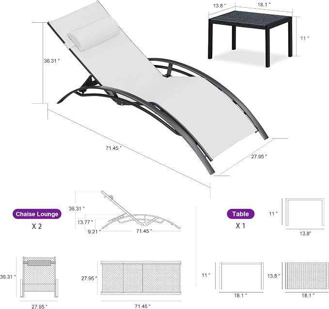 PURPLE LEAF Patio Oversized Chaise Lounge Chair Set - Image 5