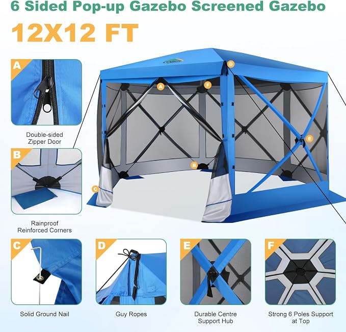 COBIZI 12x12 FT Pop Up Canopy Extendable Tent, Gazebos On Clearance, Screened - Image 7