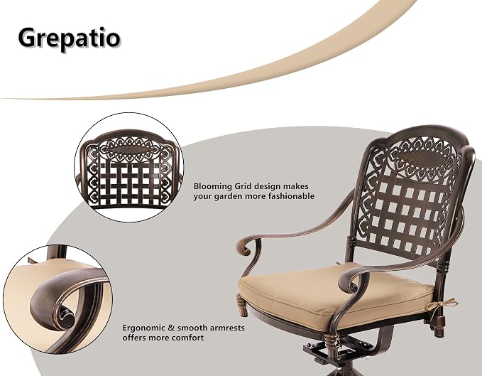 Grepatio 5 Piece Outdoor Dining Set Cast Aluminum Patio Table and Chairs - Image 3