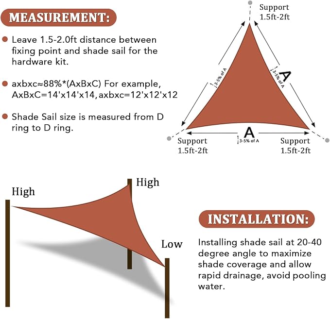 Shade&Beyond Shade Sail 14'X14'X19.8' Triangle Rust Red Breathable UV Block - Image 6