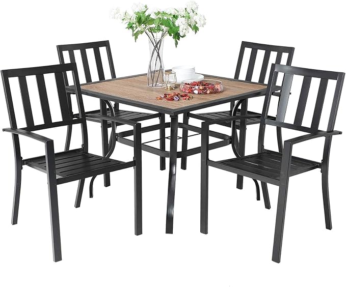 PHI VILLA Patio Dining Set Metal Outdoor Table and Chairs Furniture Set 5 Piece by PHIVILLAThepioneerofcomfortablehouseholdsupplies
