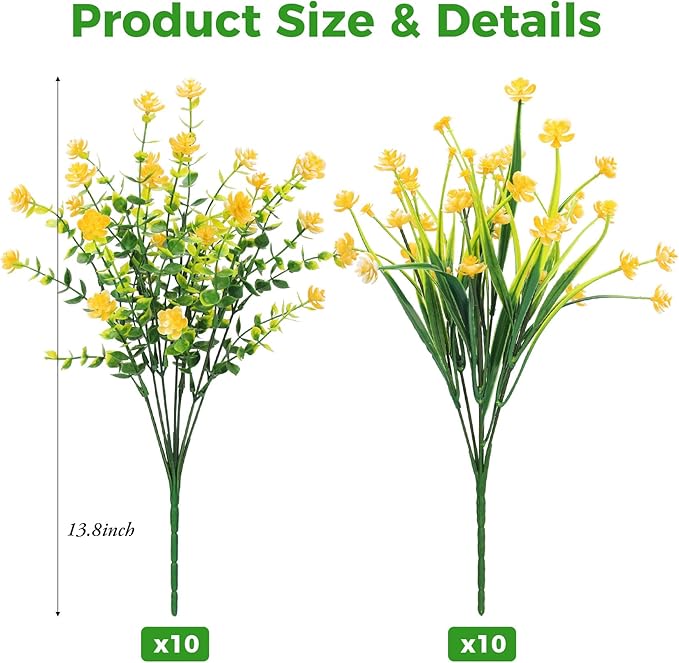 20 Bundles Artificial Flowers for Outdoors Fake Plastic Flowers UV Resistant - Image 2