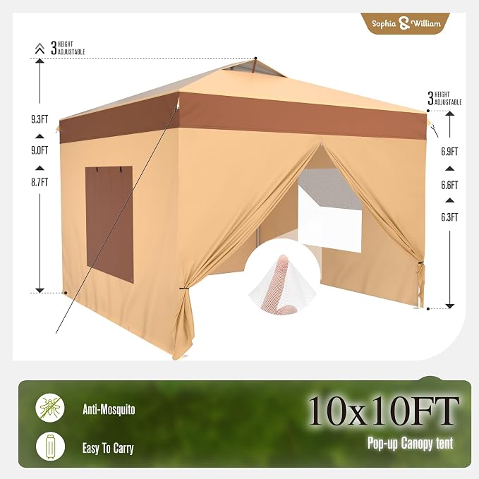 Sophia & William Canopy Tent Pop Up 10x10 ft One Person Push Set Up Canopies - Image 7