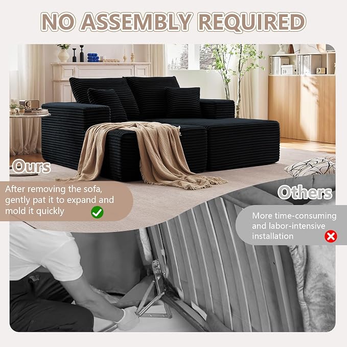 ODUWA Oversized Double Chaise Lounges Indoor, Upholstered Boneless Cloud - Image 6