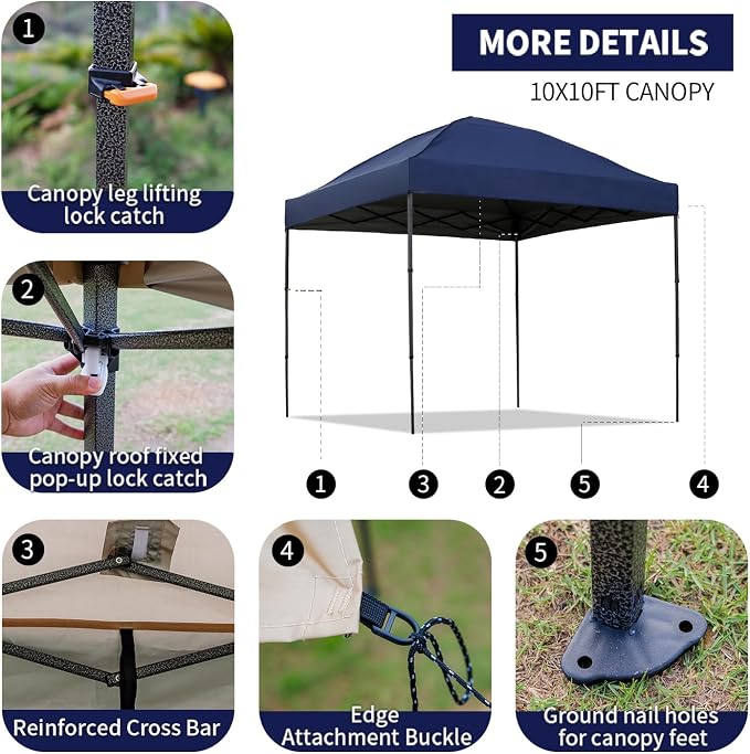 10x10 Pop Up Canopy Tent with 2 Sidewalls, Easy Up Canopy Upgraded Outdoor - Image 4
