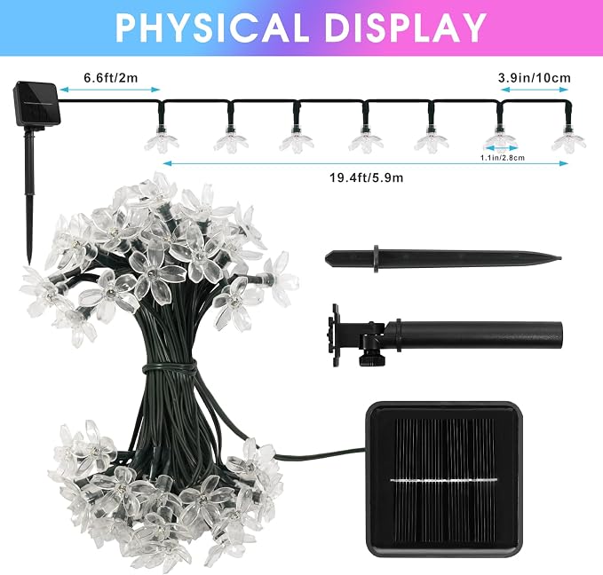2 Pack Total 52FT 120 LED Solar String Lights Outdoor Waterproof Flower Fairy - Image 3