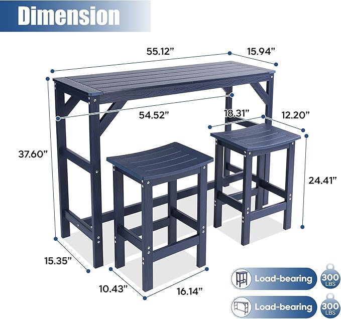 3Pcs HIPS Outdoor Patio Bar Set, All Weather HIPS Bar Table and Chairs Set - Image 6