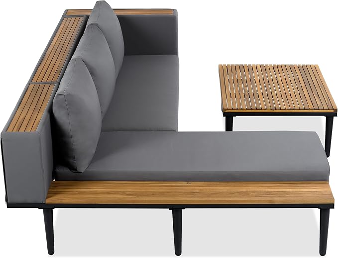 Acacia Wood Patio Furniture Set, Luxury Outdoor Conversation Sectional Sofa - Image 7