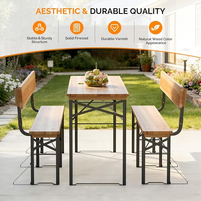 VINGLI 70 Inch Folding Picnic Tables and Chair Set - Image 4