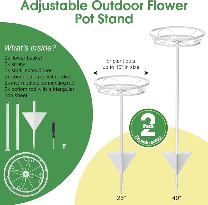 Tellingyou 2 Pack Adjustable Outdoor Flower Pot Stand, Metal Outdoor Plant - Image 3