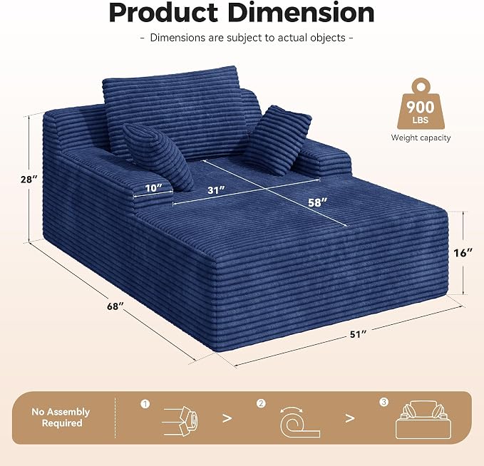 51'' Oversized Chaise Lounge Chair Indoor, Non-Assembly Deep Seat Sofa Bed - Image 2