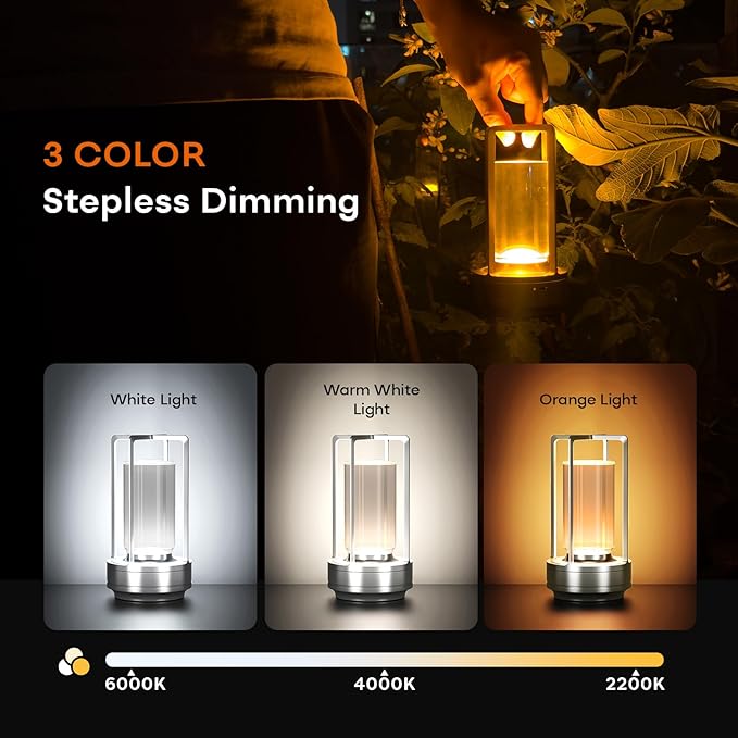 Portable Metal Table Lamp for Indoor/Outdoor, Rechargeable Cordless LED Lamp - Image 3