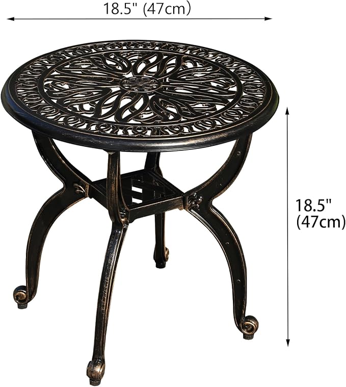 Cast Aluminum Outdoor Side Table, All Weather Round Small Coffee Table - Image 3