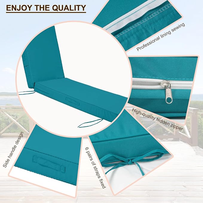 Chaise Lounge Cushions Outdoor Set of 2, Waterproof & Fade Resistant Patio - Image 3