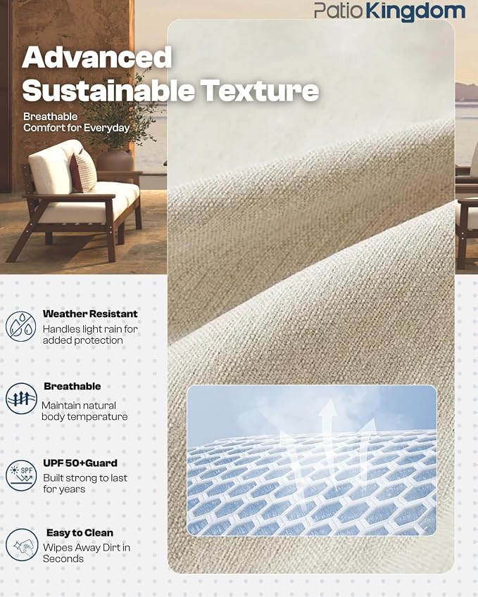Patio Furniture Set with Washable Thick Beige Cushions, HDPE Outdoor Couch - Image 9