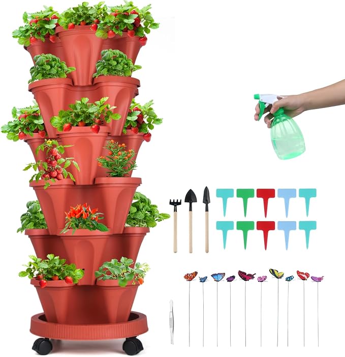 GameXcel Vertical Planter, 6 Tier Stackable Strawberry Planter by GameXcel