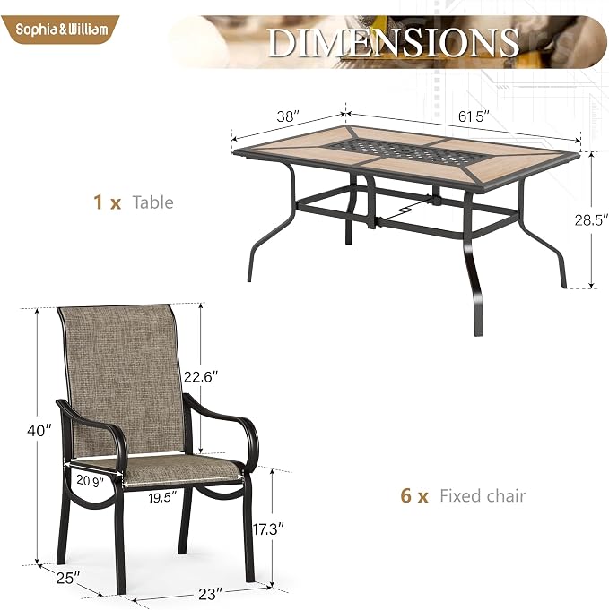 Sophia & William Patio Dining Set Outdoor Dining Set - Image 7