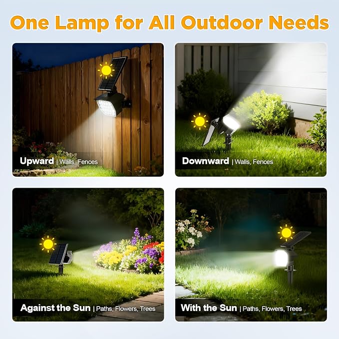 23 LED Solar Spot Lights Outdoor Waterproof, 2 Pack Solar Lights UP to 20Hrs - Image 7