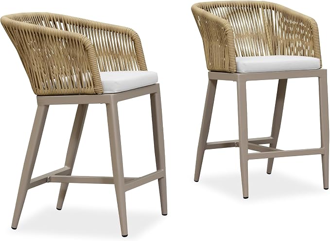 PURPLE LEAF Counter Height Bar Stool Set of 2 Woven Rattan Counter Stool Bar by PURPLELEAF