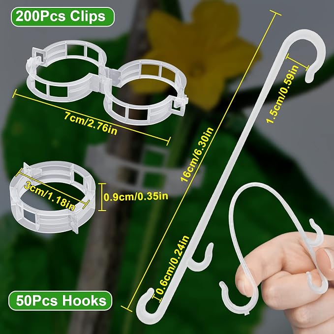 250 Pcs Tomato Clips, Plant Support Clips and J Tomato Hooks, Plastic Trellis - Image 3