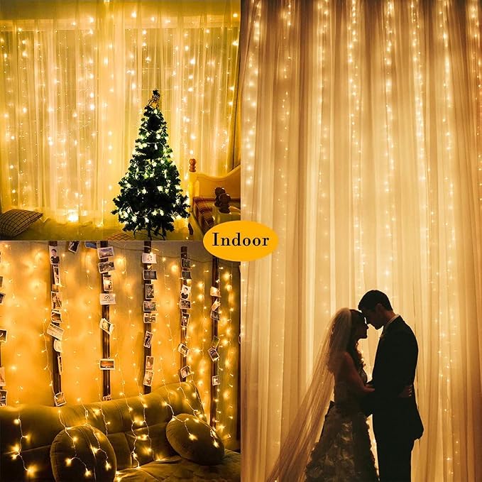 2 Pack Solar Curtain Lights Outdoor Garden Fairy String Lights 300 LED 8 Modes - Image 6