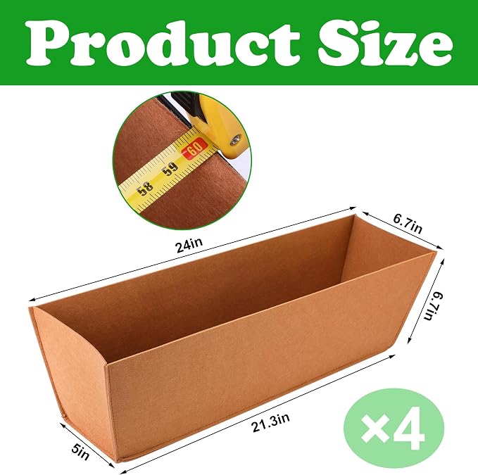 Adnee 4 Pcs 24 Inch Fabric Plant Window Box Liners-Rectangular Non-Woven - Image 2