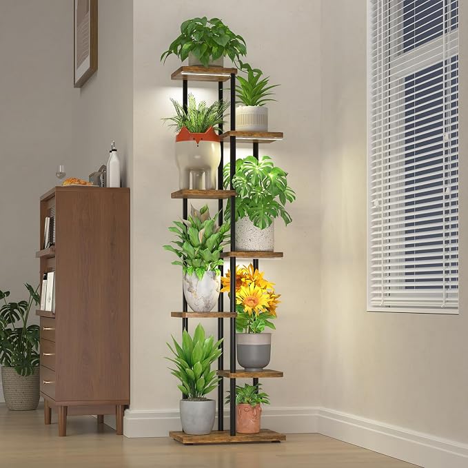 LASZOLA Black 6 Tier Wood Tall Plant Stand Indoor by LASZOLA