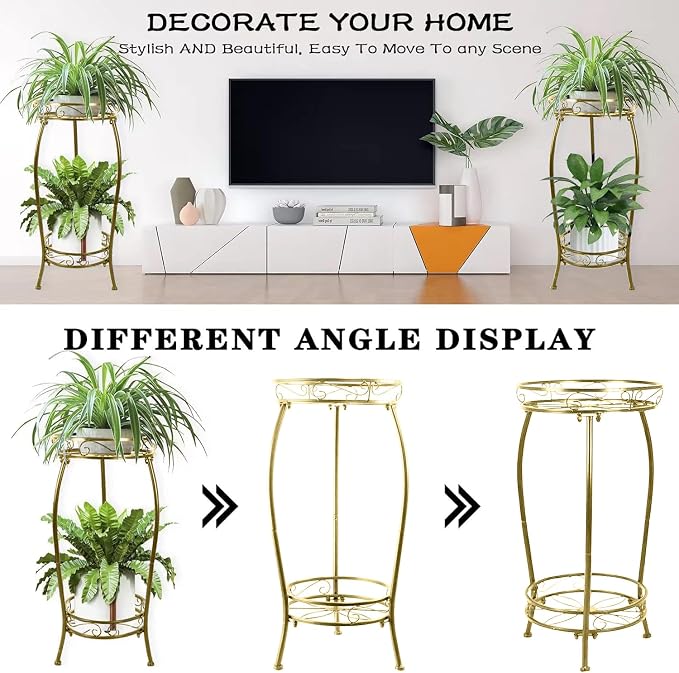 MOCORY Plant Stand Indoor Outdoor 2 Tier 27" Tall Metal Potted Holder Rack - Image 4