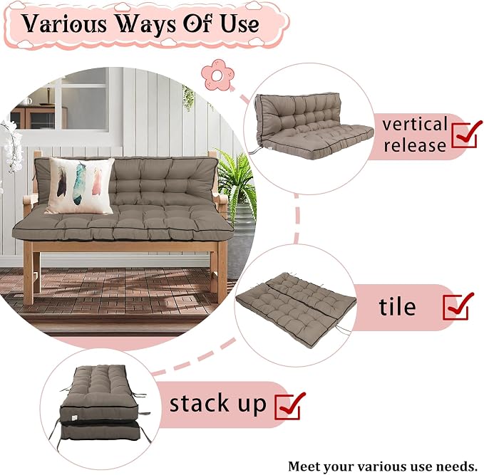 2-3 Seat Swing Replacement Cushion, Outdoor Bench Cushions - Image 2