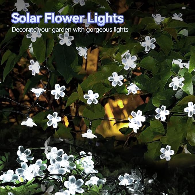 ITICdecor Outdoor Solar Flower String Lights Waterproof 50 LED Fairy Light - Image 5