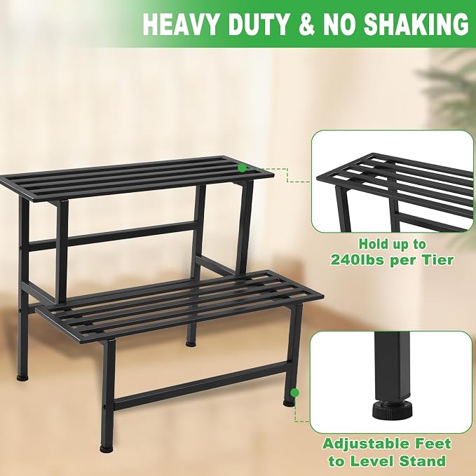 Metal Plant Stand Outdoor Plant Shelf Indoor, 2 Tier Heavy Duty Ladder Plant - Image 3