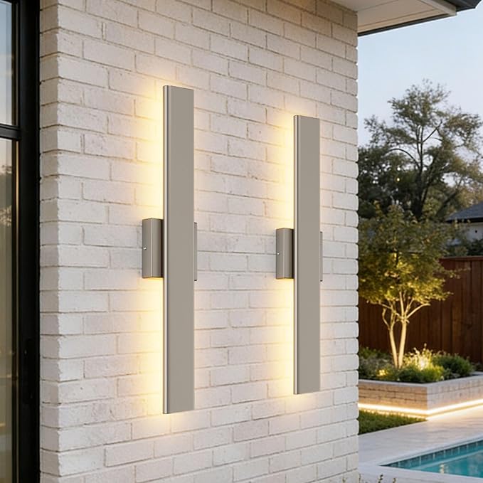 Aipsun 2 Packs Nickel Outdoor Wall Light 23.6inch Modern LED Exterior Wall - Image 6