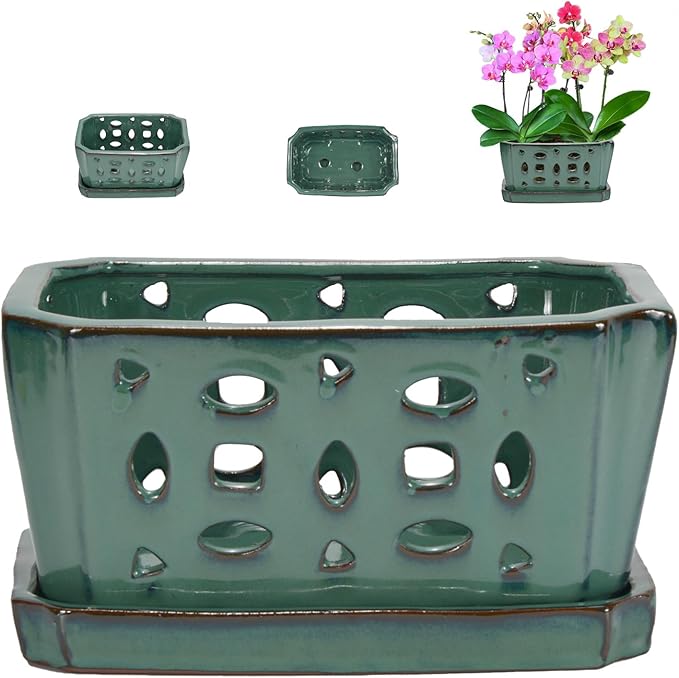 W&W Orchid Pot with Holes and Saucer by WWHomeDecor