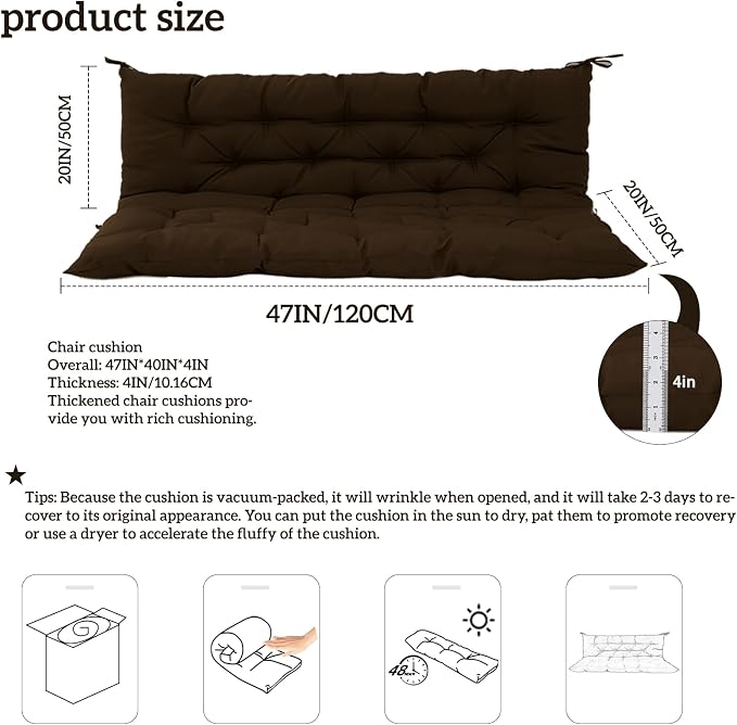 Outside Benches Cushion with Backrest, Thicken Waterproof Swing Cushions 2/3 - Image 5