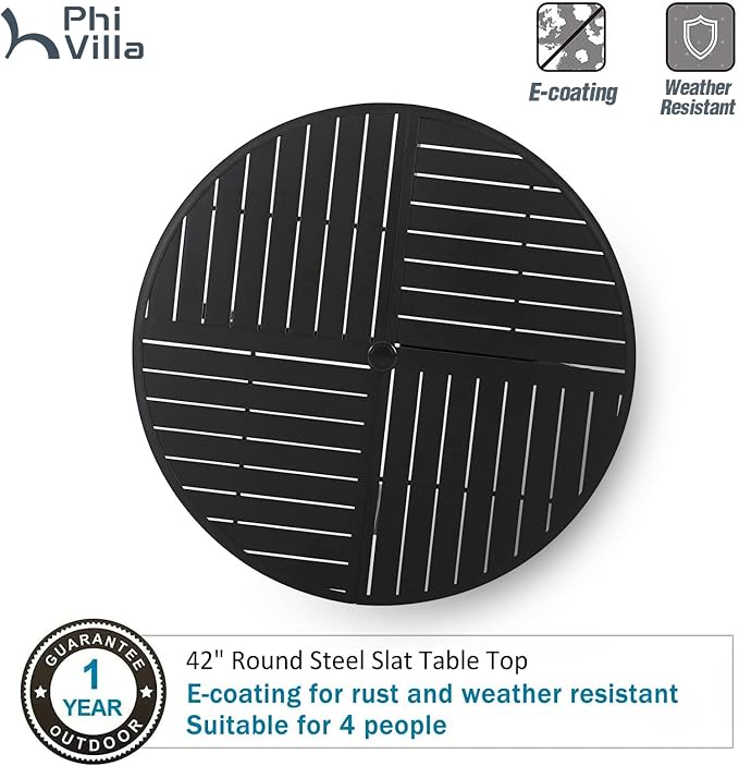 PHI VILLA 5 Piece Outdoor Round Dining Table Set - Image 5