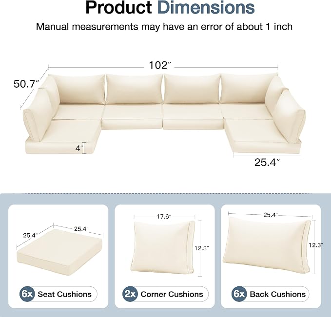 HOMREST Replacement Cushions for Outdoor Furniture, 25x25 Inch 14-Piece Patio - Image 2