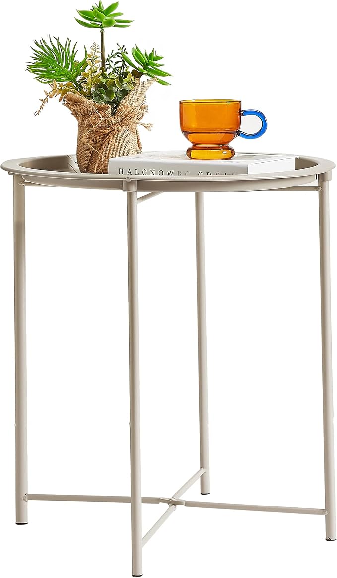 VECELO Side/End Table, Folding Round Metal Anti-Rust and Waterproof Outdoor or by VECELO