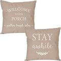 PANDICORN Welcome to Our Porch Stay Awhile Farmhouse Decorative Throw Pillow by PANDICORN