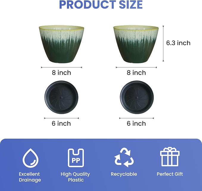 Pack of 2 Flower Pots, Plastic Plant Pots - Image 2