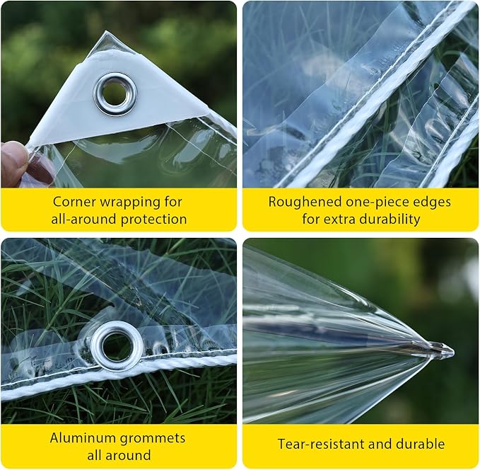 Clear Vinyl Tarp 3.3'x8.2' Clear Tarps Heavy Duty Waterproof 14 Mil Thicken - Image 4