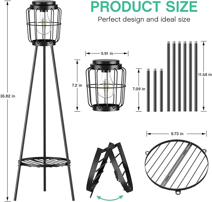 Solar Lights with Plant Stand, Outdoor Floor Lamp, Waterproof Solar LED Edison - Image 4