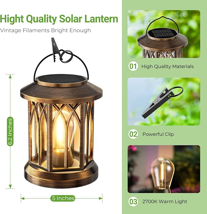 WdtPro Solar Lanterns Outdoor Lights, 6 Pack Bright Lanterns Outdoor Waterproof - Image 6